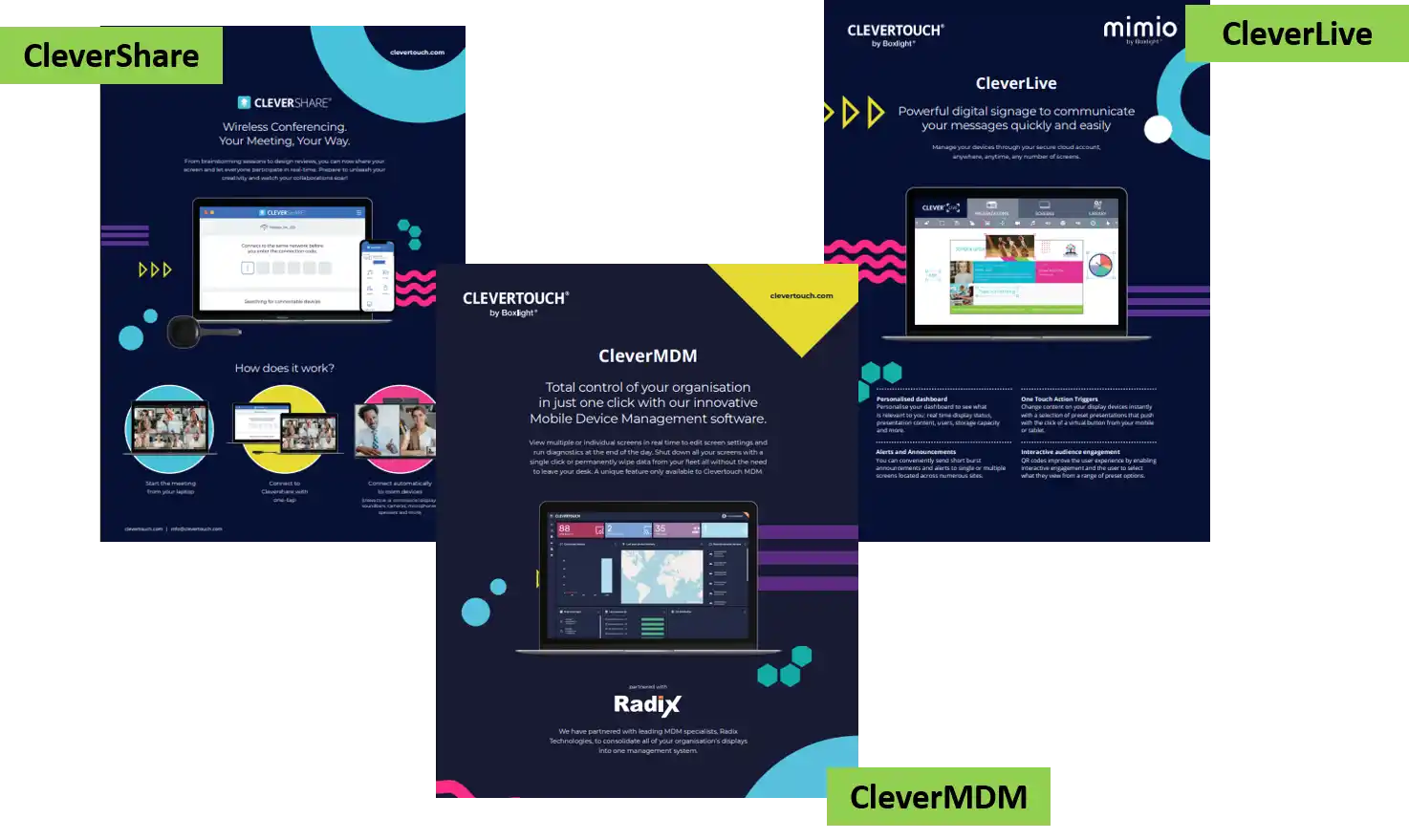 Clevertouch y Mimio de Boxlight incluyen softwares especializados para las empresas y educación