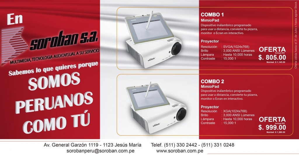 Combo Proyector Interactivo Por Fiestas Patrias: Proyector Multimedia + MimioPad
