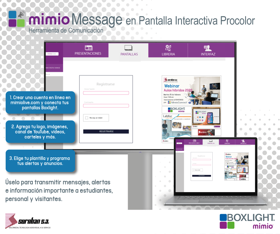 MimioMessage en la Pantalla Interactiva Procolor de Boxlight