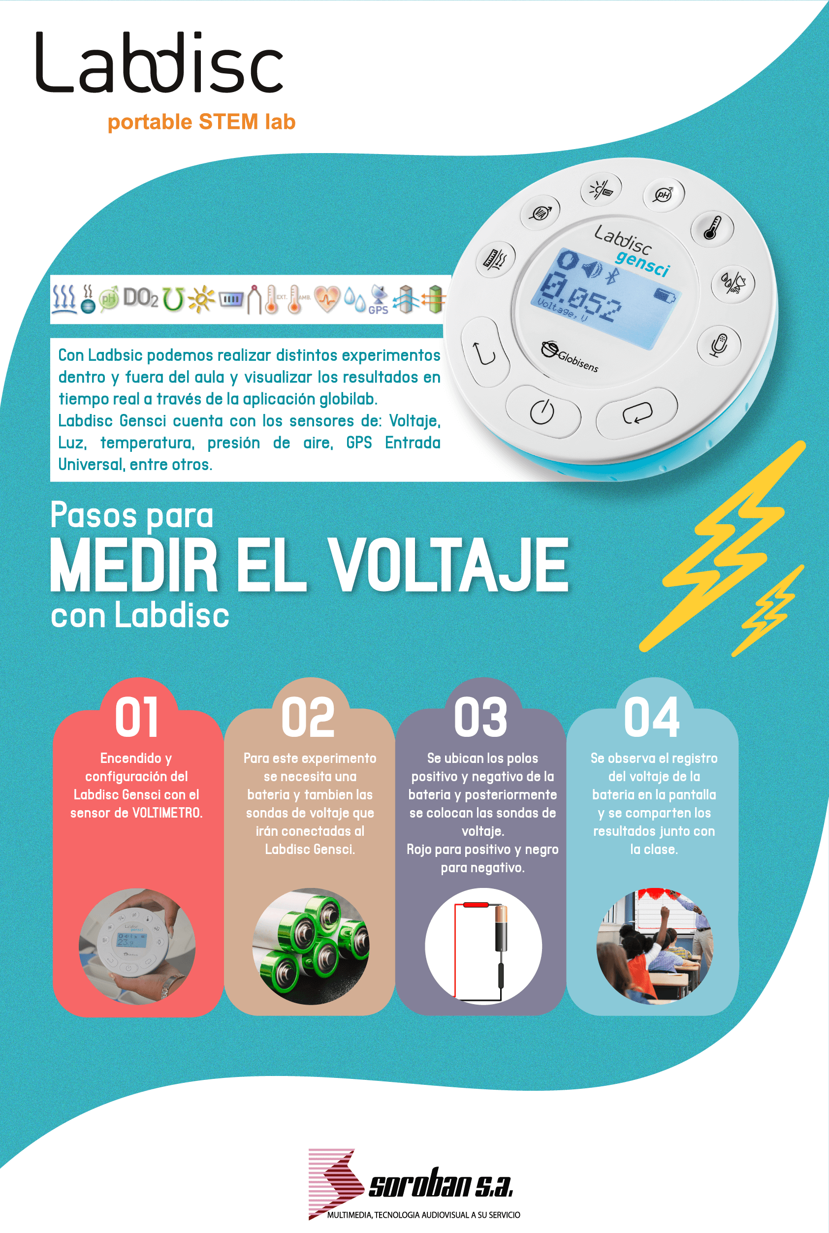 Midiendo el voltaje de una batería AA con Labdisc